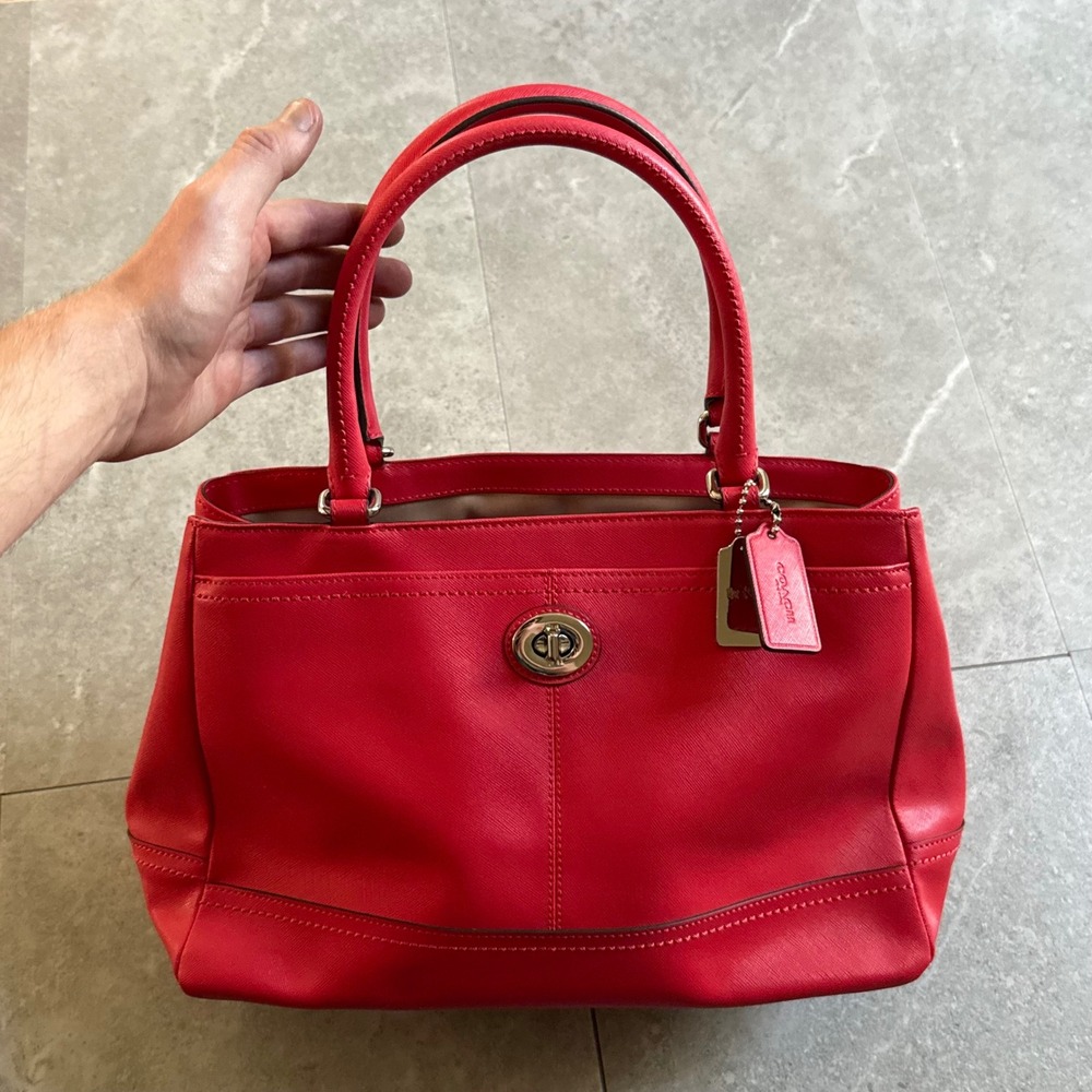 Vintage Coach Red Saffiano Leather Taylor Tote Bag